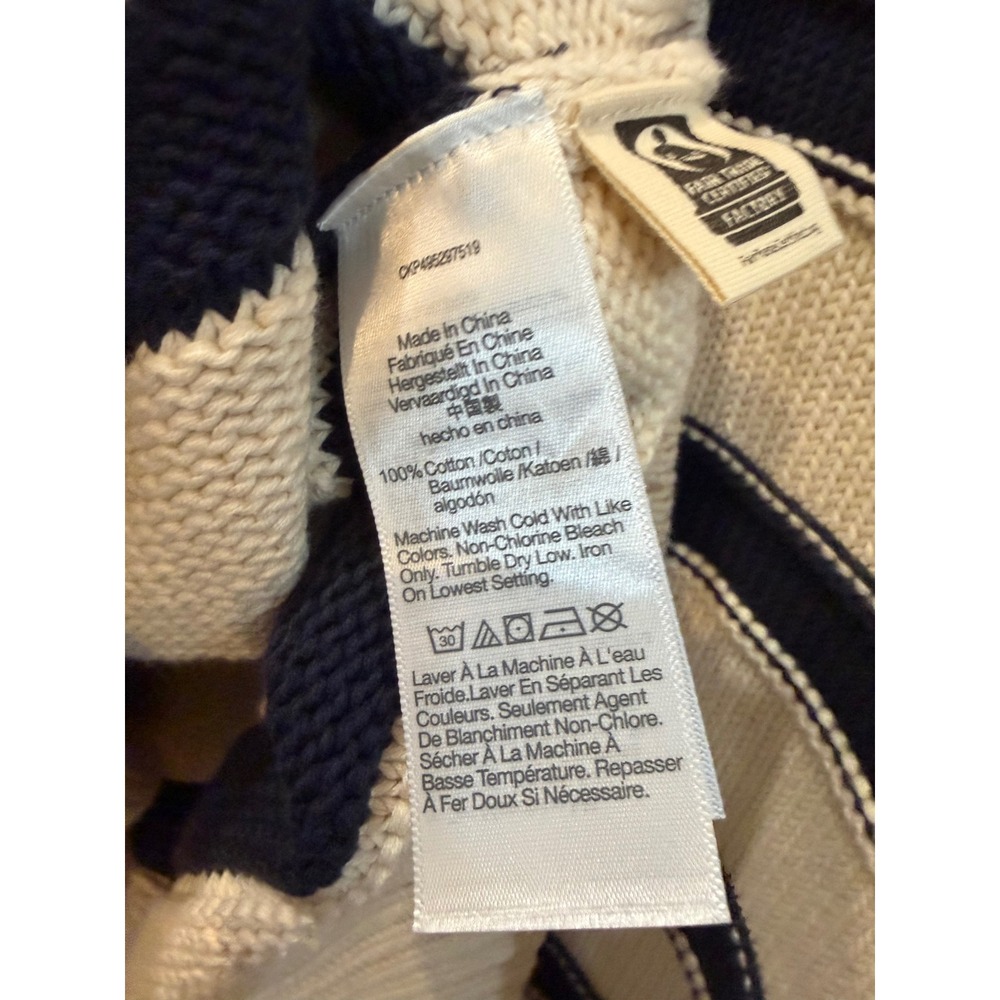 Madewell Striped V-Neck Cardigan Sweater Navy Cream Cotton XL Preppy NWT - Picture 5 of 5